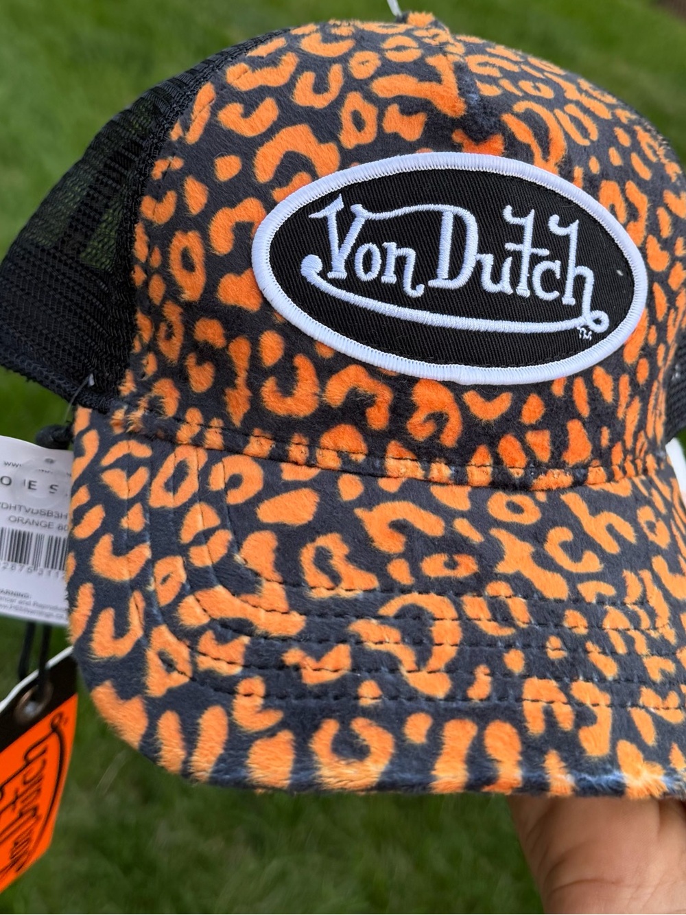 Von Dutch Orange Leopard Print Trucker Hat